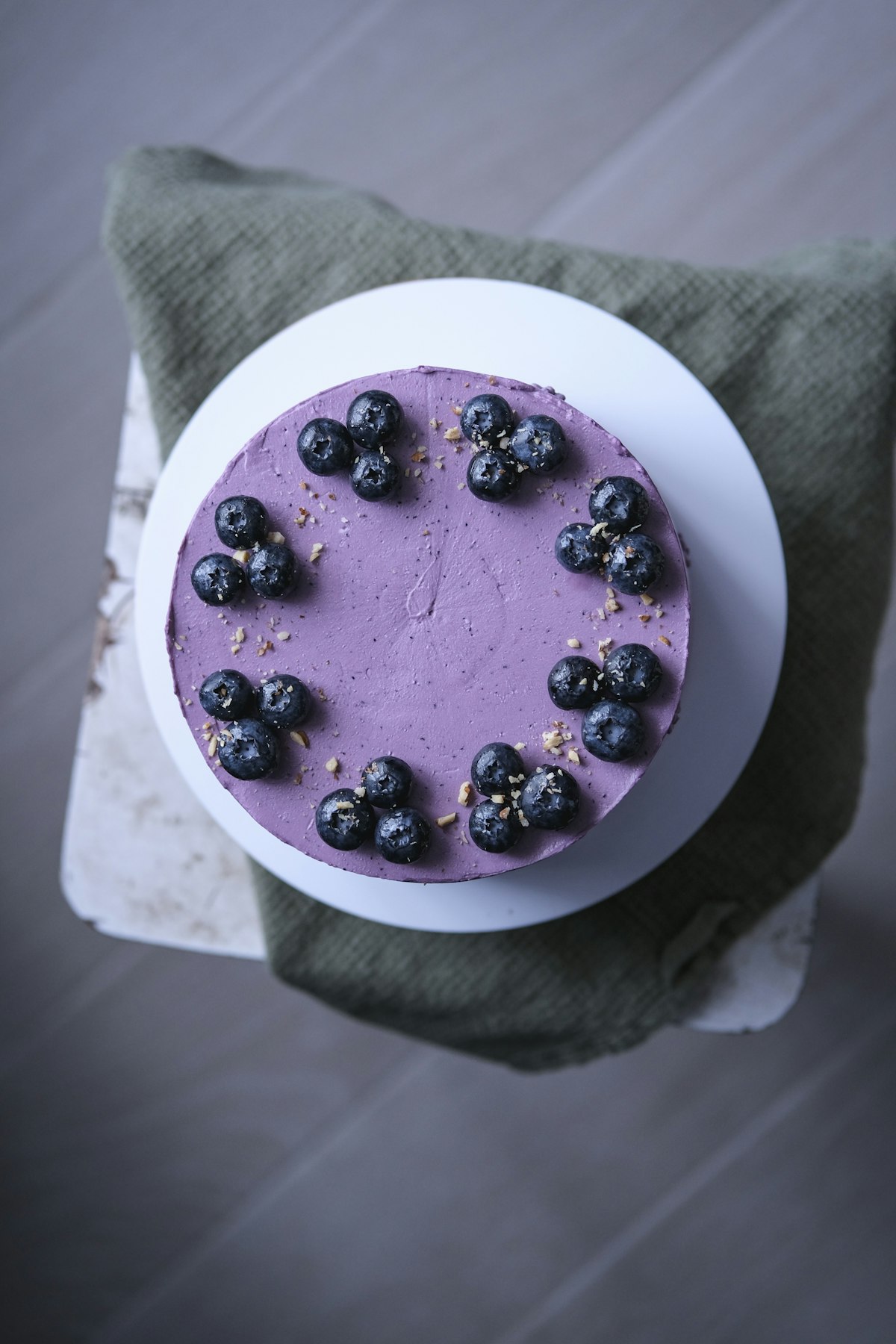 Purple ube cheesecake with blueberries